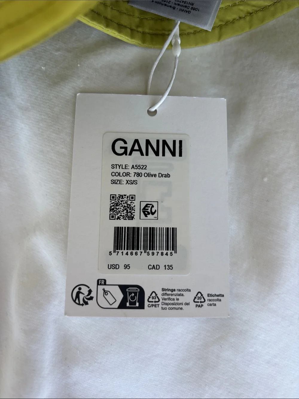 GANNI Lime Green Bucket Hat